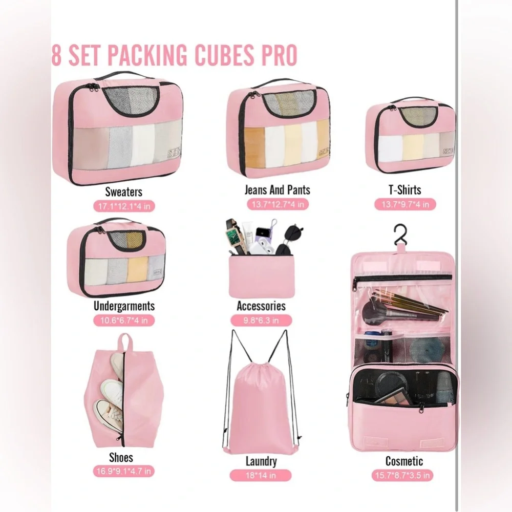 Pink Travel Storage Organizer Set